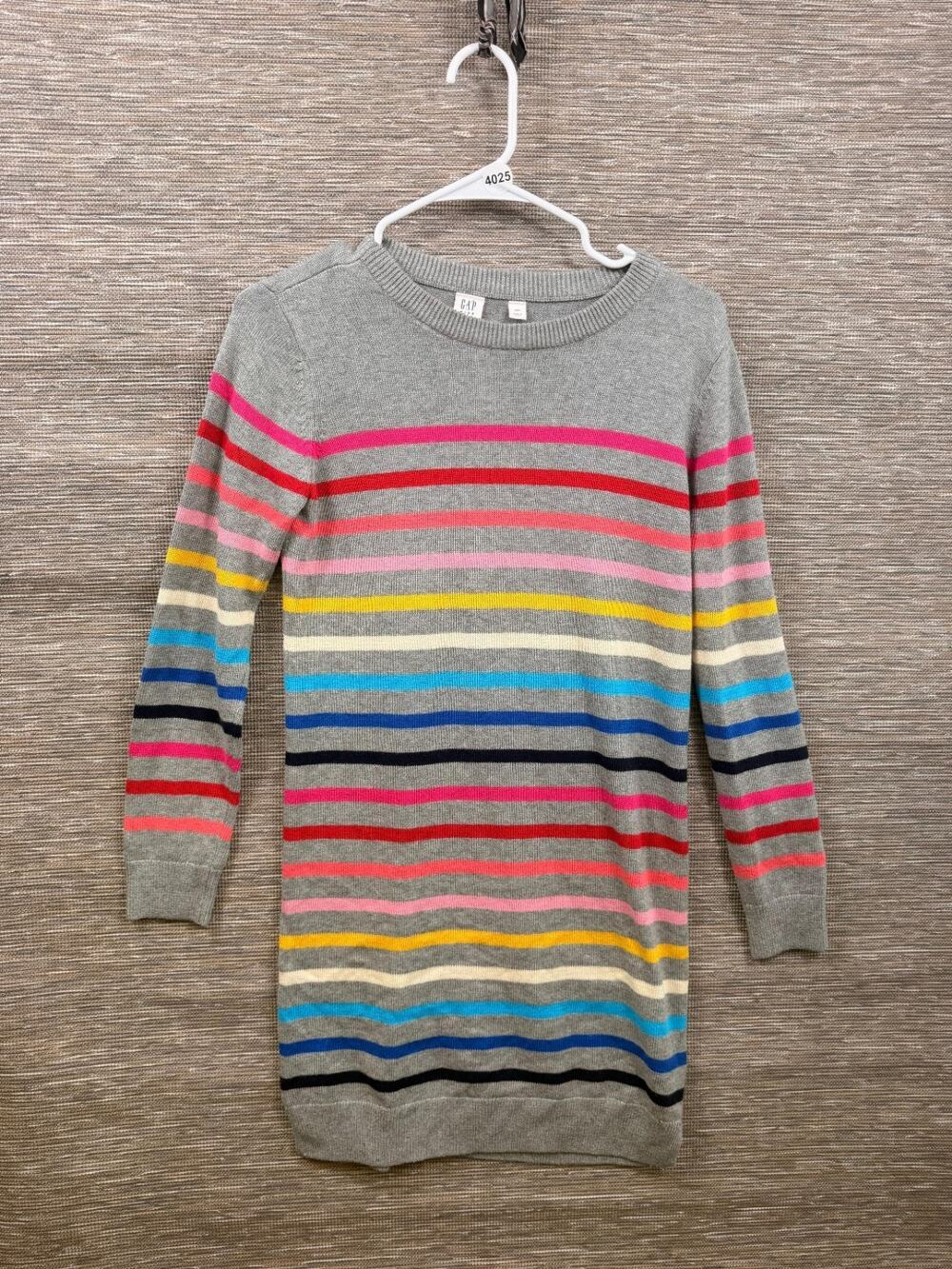 GAP Kids Rainbow Striped Sweater Dress Gray Pink Ribbed Cotton Casual Girls XXL